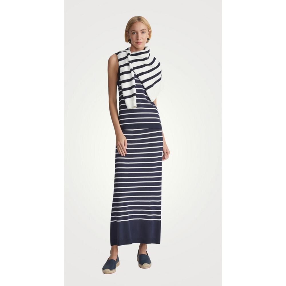 LAFAYETTE 148 NEW YORK Knit Set Skirt Tank Stripe Print Medium Blue White Navy 6